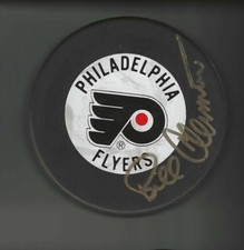 Bill Clement Signed Philadelphia Flyers Trench Puck Signed In Gold