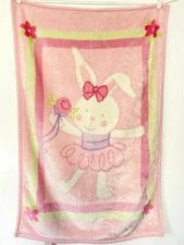Wamsutta Pink Baby Blanket Ballerina Bunny Rabbit Flower Plush Luxe Fleece Throw