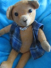 ANTIQUE MOHAIR TEDDY BEAR JON BLUE VEST STRAW STUFFED VINTAGE STEIFF BERG SCHUCO
