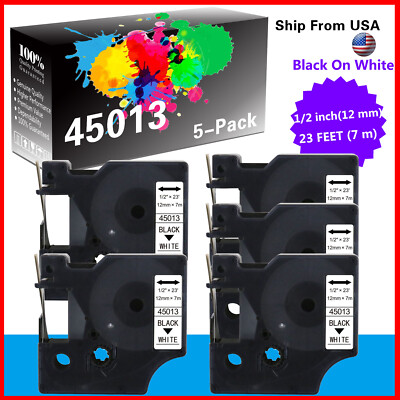 5PK 45013 Black on White D1 Tape for LabelManager 300 160 280 420P 155 150 200