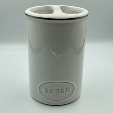 Hotel Vendome Ceramic White Silver Trim Tooth Brush Holder