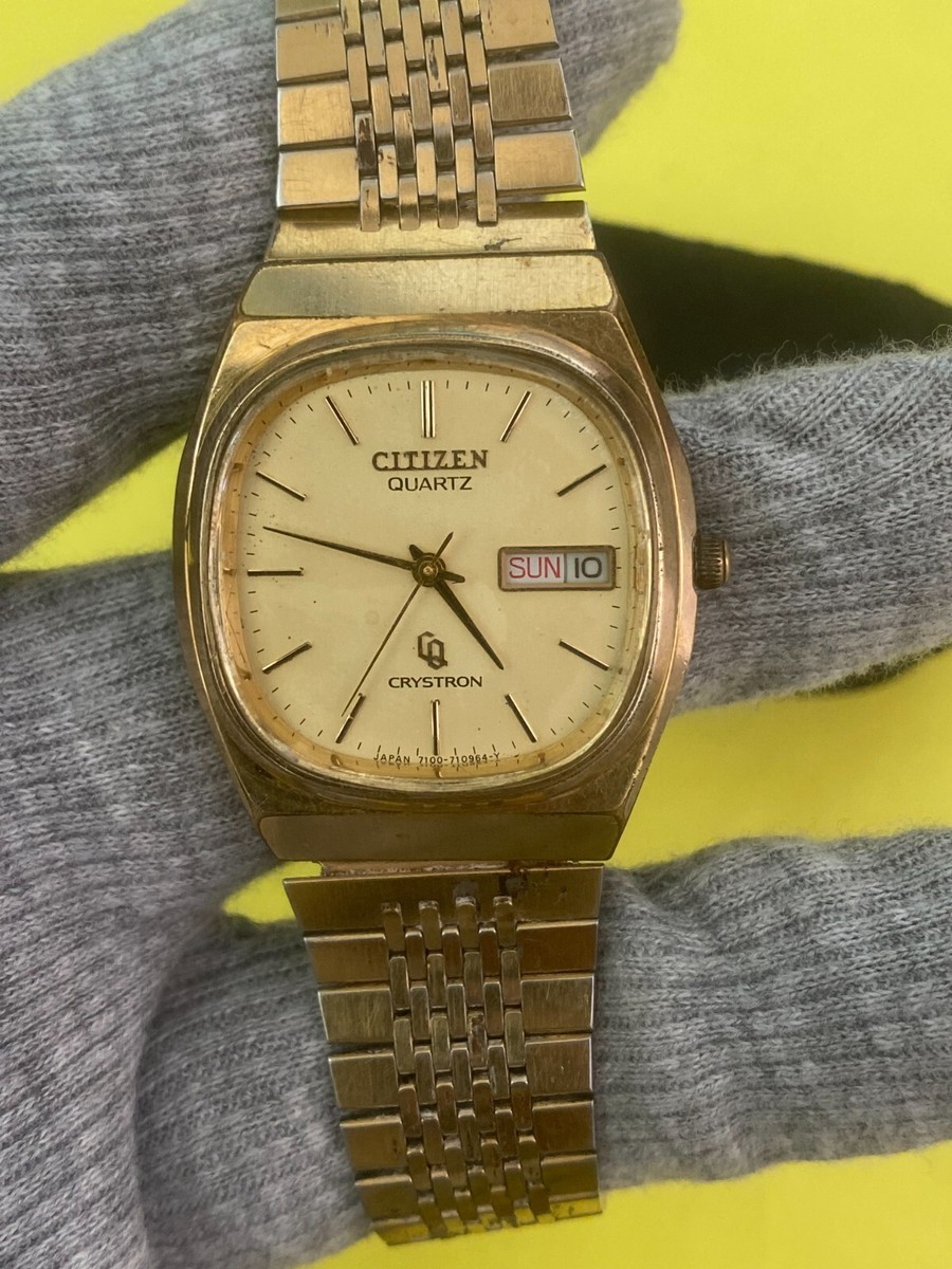 Citizen Crystron Gold Day Date Quartz Vintage Men's Watch | eBay