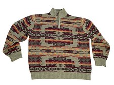 Pendleton Lambs Wool Sweater Men's Small 1/4 Zip Mockneck Aztec Southwest Tribal