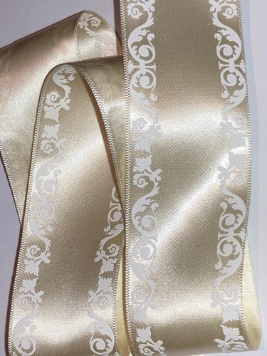 Ivory White Ribbon NEW 38mm x2meters Ivory Satin Ribbon w White Embossed Edge, Wedding ...