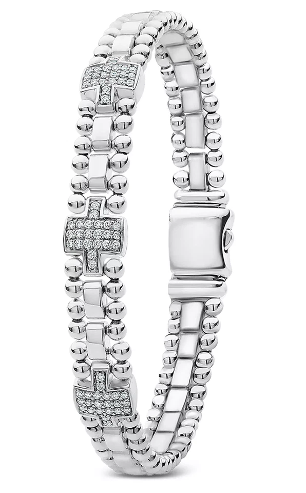 Браслет-цепочка с бриллиантами LAGOS из чистого серебра с 3 алмазными станциями - Изображение 2 из 4