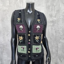 Vintage 90s Keren Hart Corduroy Patchwork Cottage Granny Core Boho Vest