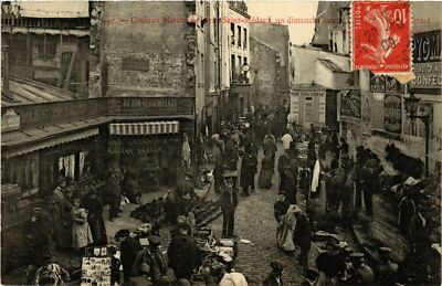 Old postcard Paris 5th Marche de la St-Medard. Rue Mouffetard. A Sunday Morning (574865)