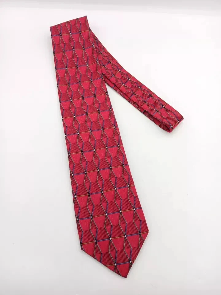 🇺🇸 Corbata de seda geométrica roja JZ Richards para hombre hecha a mano en EE. UU. 57x3,75 Foto 4 de 4