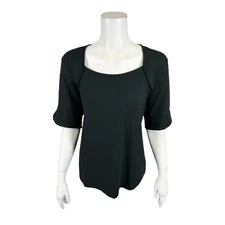 Isaac Mizrahi Wrapped Neckline Top with Tulip Sleeve Detail Black X-Large Size