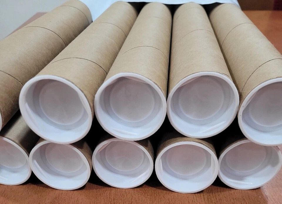 1 Set of 10 1.5" x 24" Cardboard Shipping Mailing Tube Tubes Cores With End Caps - Image 2 of 2