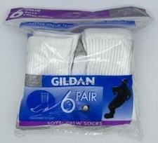 6 PAIR - GILDAN BOYS WHITE CREW SOCKS - SIZE MEDIUM - 9-2.5 - 1 ST QUALITY