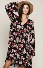 NWT Gigio BoHo Chic Babydoll Dress Medium ~ Floral Print ~ Boutique Brand