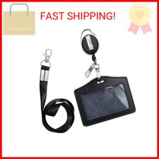 ID Card Case Heavy Duty Lanyard Black Badge Holder Retractable Reel Carabi