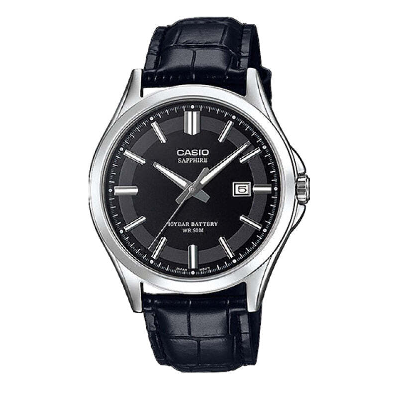 Casio MTS100L-1A Men's Standard Analog Black Leather Strap Watch