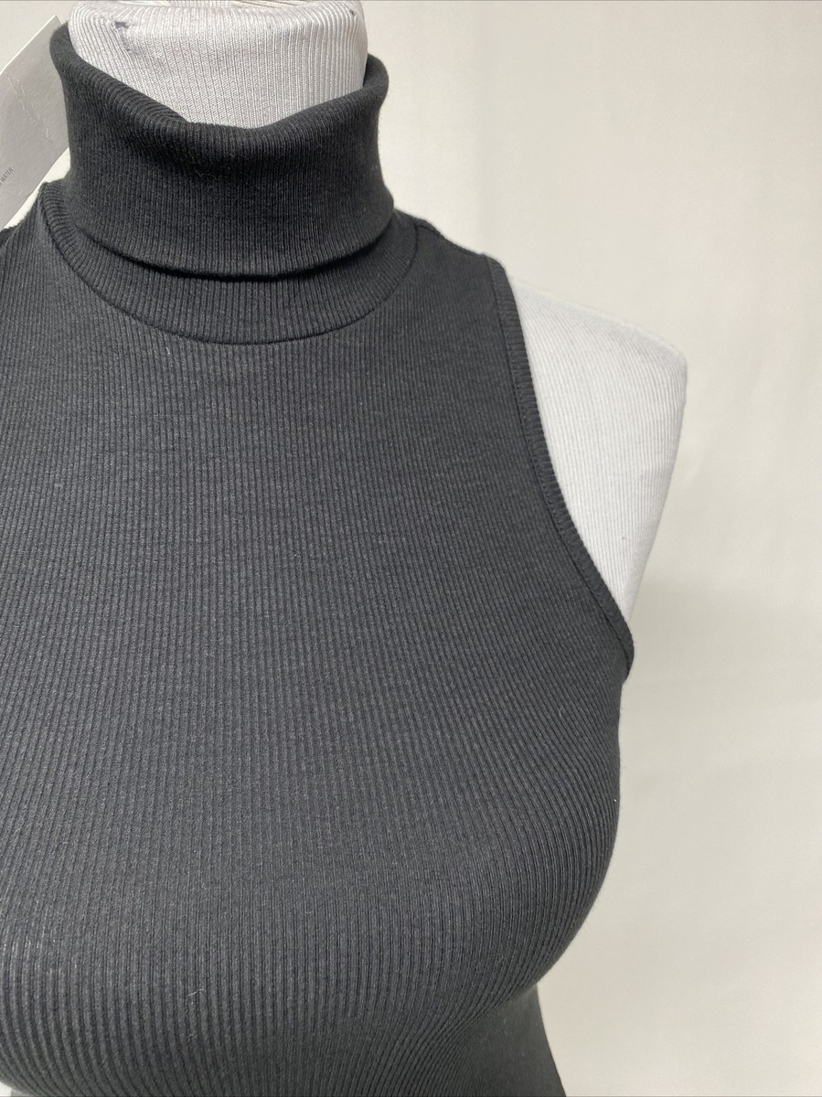 ZARA Juniors S Black Sleeveless Ribbed Turtleneck Bodycon