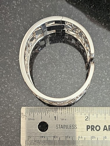 Sterling Silver (925 D) Open Scroll Hinged Cuff Bracelet With Diamonds (Tested) - Picture 7 of 19