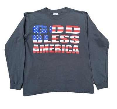 Anvil God Bless America Flag Patriotic L/S 100% Cotton Shirt July 4th Youth|Sz:M