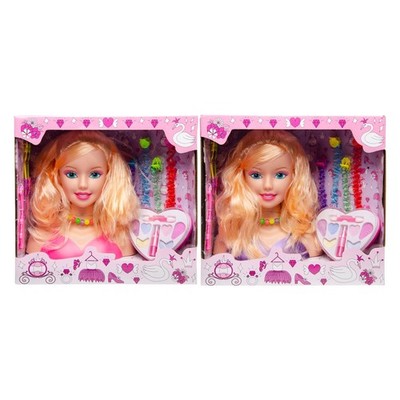 1 x pop - poppenkop voor het kapsel en make-up met veel accessoires ca. 22 cm, m