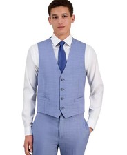 Calvin Klein Mens Slim-Fit Stretch Solid Suit Vest Small Light Blue Wool