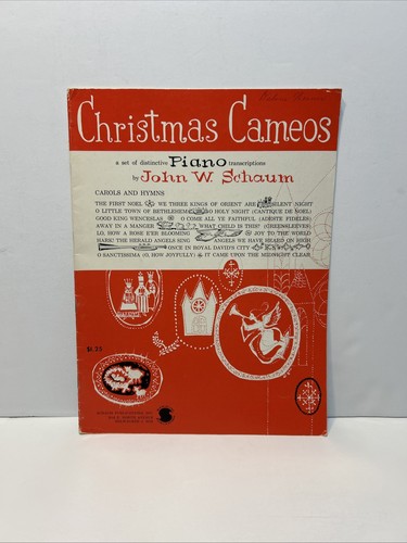 Christmas Cameos John W Schaum Sheet Music Song Book Carols & Hymns Piano 1959