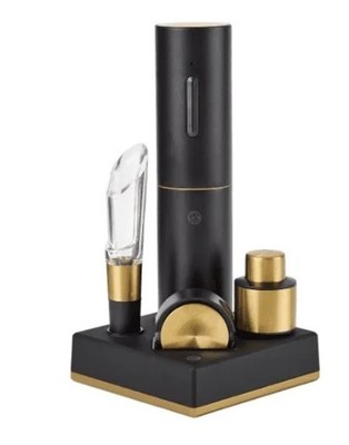 Rabbit 5 Piece Electric Wine Aerator & Corkscrew Set Black & Gold