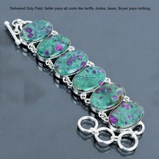 925 Silver Rubi Fuchsite Stone Birthday Anniversary Chain Engagement Bracelet