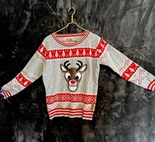 Rudolph Red Nose Reindeer Christmas Sweater Ugly Glitter Sz Med