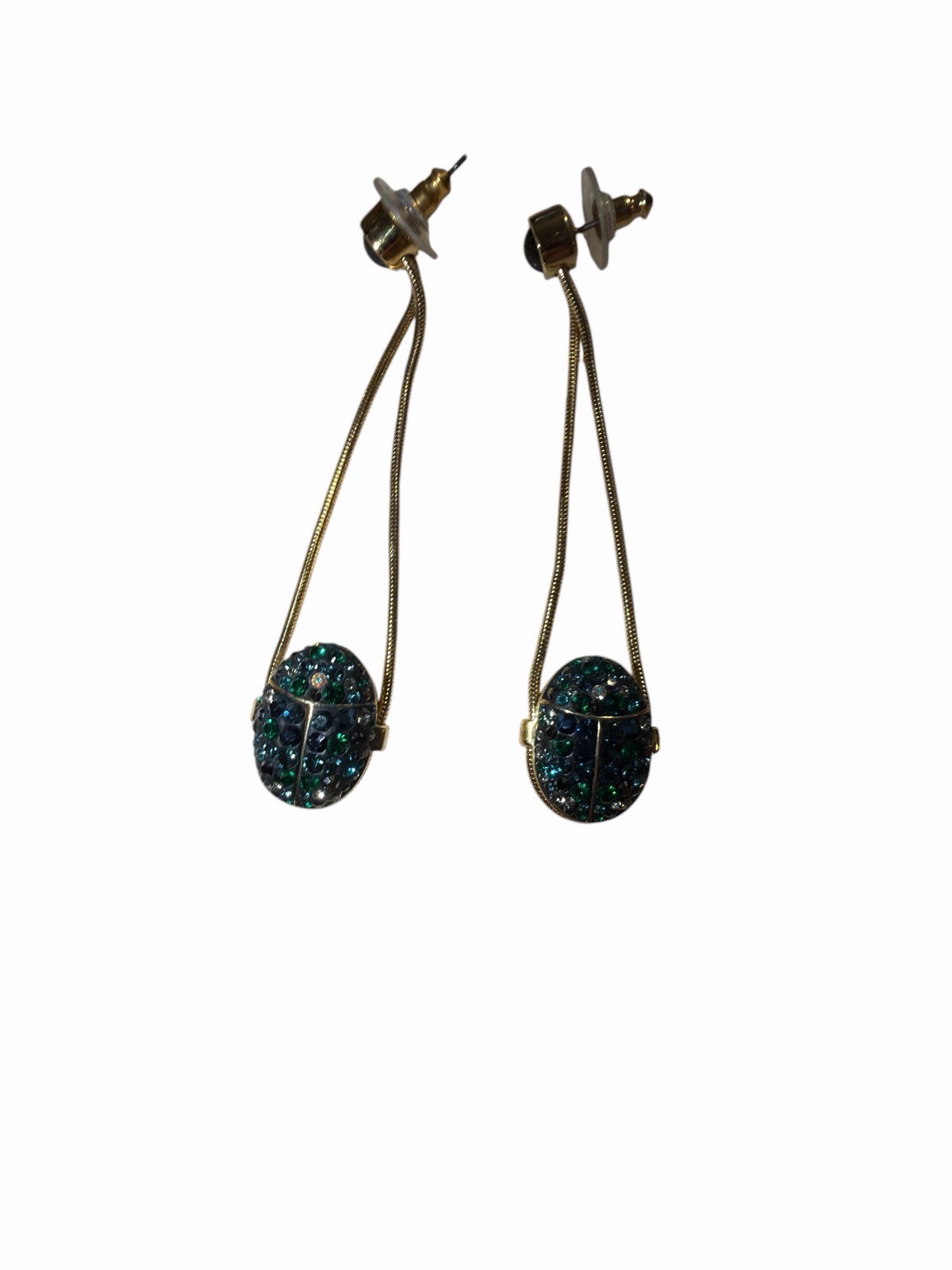 Rare Bracelet Swarovski Blue Green Scarab Beetle Earrings Set Peacock Color image 6