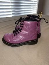 Doc Dr Martens 1460 Glitter Boots J Dark Pink Kids Size US 8 Lace Up Combat