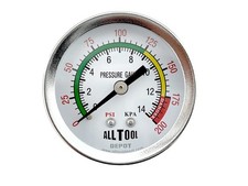 2" Air Pressure Gauge Center Back Mount 1/4" NPT 2" Dial - 0 to 200 PSI Colo...