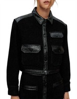 Maje Jacke Schwarz Vinyl Tweed Gr. 38 Damen Blazer Tweedjacke Jackett MFPVE00412