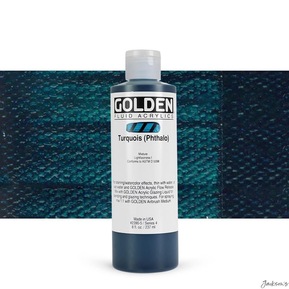 Golden Fluid Acrylic Paint 237ml Turquoise Phthalo For Spraying Brushing Stai...