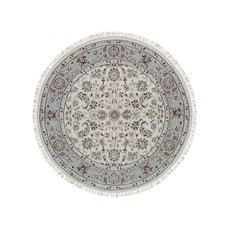 4'2"x4'2" Rice White Nain Wool & Silk Hand Knotted Round Oriental Rug 92118