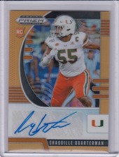 * SHAQUILLE QUARTERMAN * 2020 PRIZM NEON ORANGE REFRACTOR HOLO AUTO RC # 149