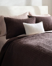 NWOT Quince King Cal King Linen Cotton Stitch Quilt Set 2 Shams Espresso