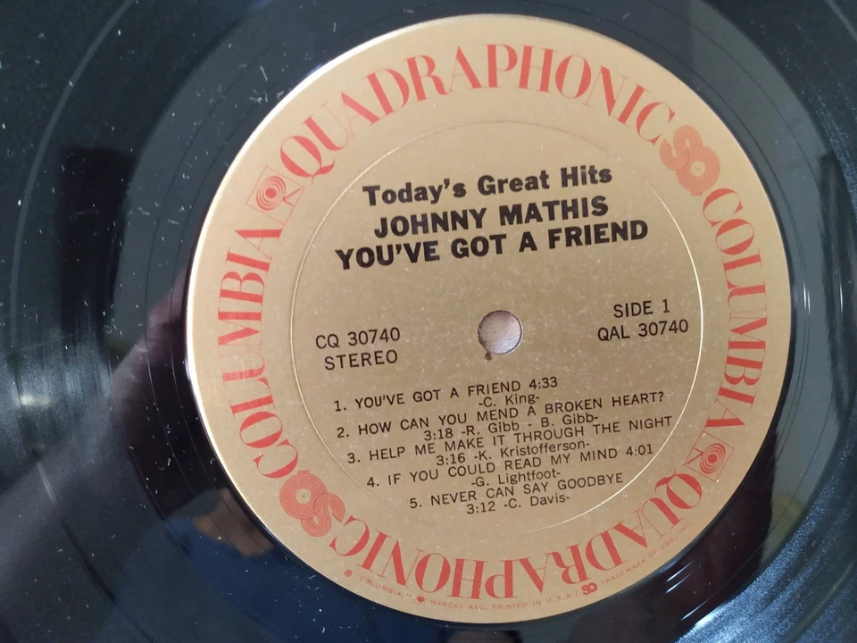 JOHNNY MATHIS You've Got A Friend LP 1st Press Quadraphonic 1972 EX+ - Image 3 of 3