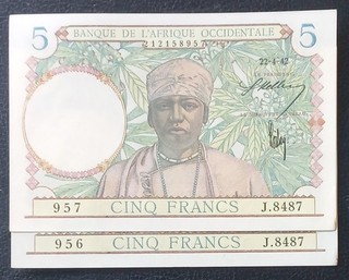 5F Afrique Occidentale Française 1942 2 n° consécutifs