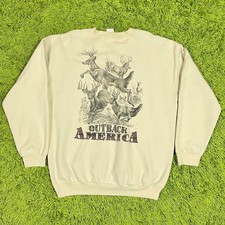 Vintage Outback America Buck Sweatshirt L Ivory Nature Wildlife USA Hunting