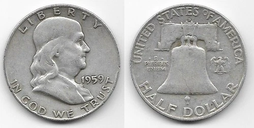 1959 D Franklin half dollar 50 cents 50c very fine VF Denver