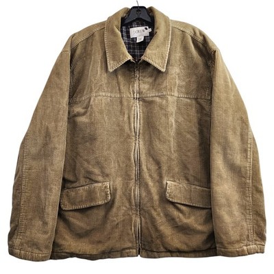 J CREW Jacket Mens XL Beige Corduroy Bomber Full Zip Plaid Lined Flap Pockets