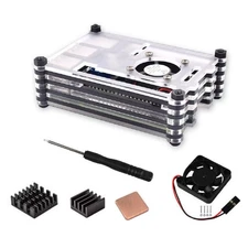 9 Layers Acrylic Transparent Case with Cooling Fan&Heatsink for Raspberry Pi 3B+
