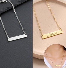 Engraved Rectangle Name Bar Necklace Silver Stainless Steel Custom Jewelry.