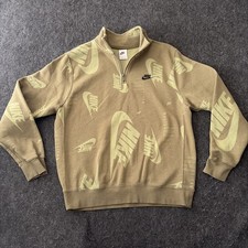 Nike Club Fleece 1/4 Zip Sweatshirt Men Sz M Olive Green AOP Gym Workout Street