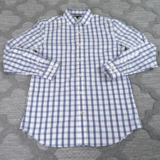 Banana Republic Shirt Mens Large White/Blue Non Iron Tailored Slim Windowpane