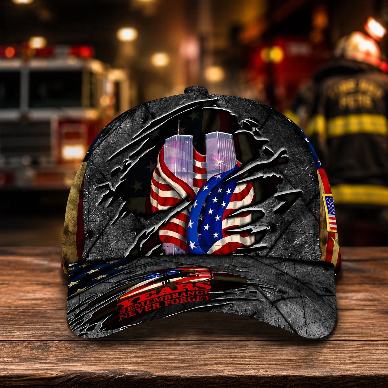 Personalized 9/11 Never Forget Firefighter Cap Custom Flag Hat Memorial Gift Him