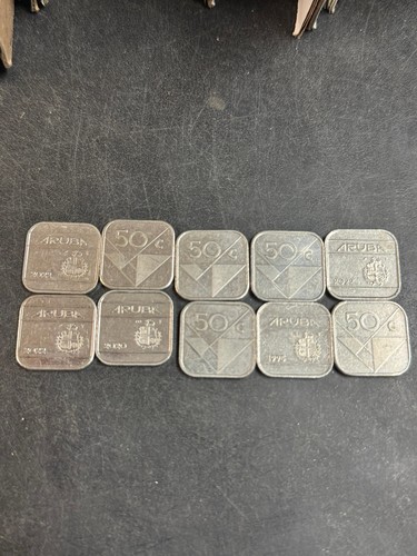 ARUBA Coin Lot - 10 Excellent Uncommon 50 Cents - 10 x Aruba .50 Cents AWG Coins