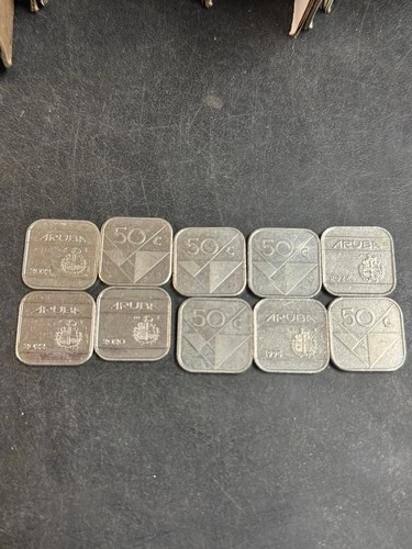 ARUBA Coin Lot - 10 Excellent Uncommon 50 Cents - 10 x Aruba .50 Cents AWG Coins