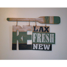 Distressed Wood Beach Hanging Wall Plaque Sign "Relax Refresh New"