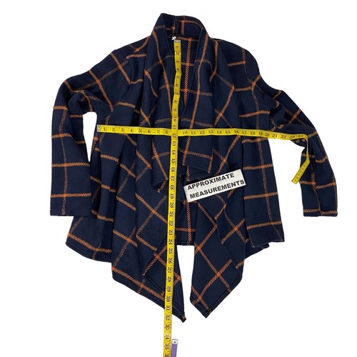 Blazer Cardigan Womens Medium Blue Waterfall Plaid Fleece Work Office Casual - Picture 3 of 10