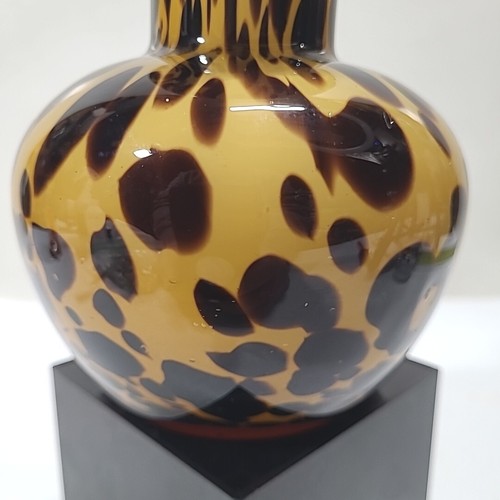 Vtg Murano /Murano Style Hand Blown Leopard Print Amber Studio Art Glass Vase 5" - Picture 12 of 16